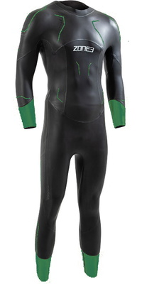 2026 Zone3 Mens Terraprene Vision Back Zip Swim Wetsuit WS24MVIS101 - Black / Forest Green